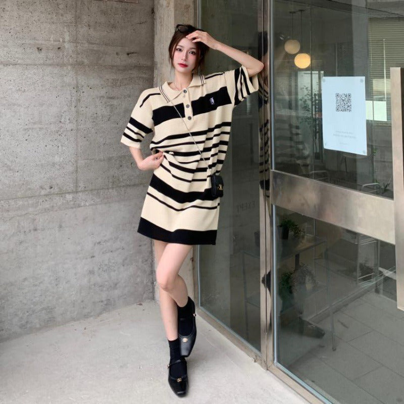 Knite Clothes For Lady Solid Korean Casual Loose Short Sleeve Long Tshirt Dress