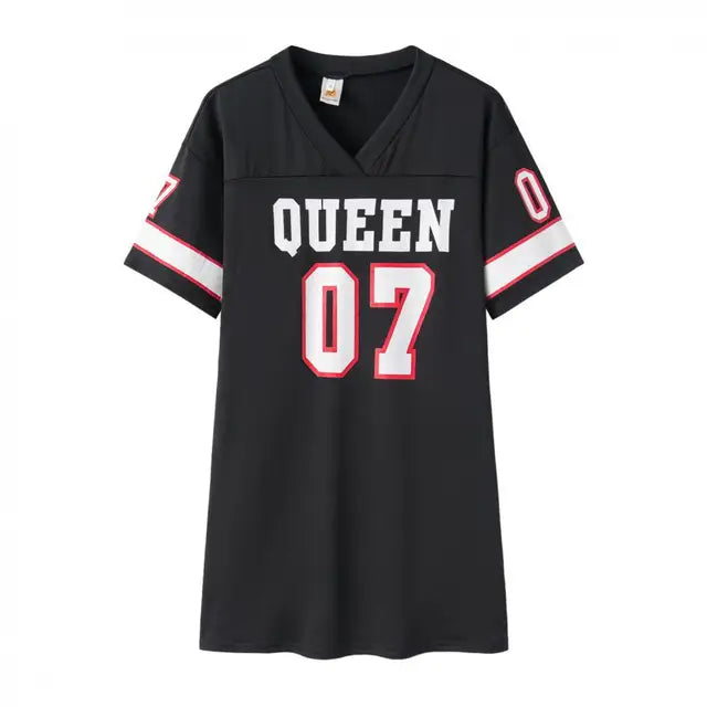 Queen Print V-Ausschnitt Sportliches Midikleid für Damen