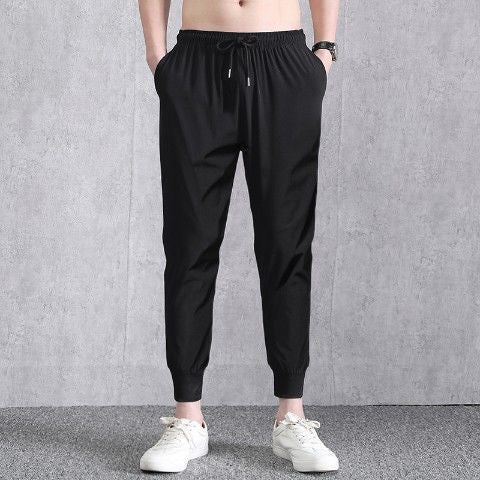 Quick drying thin ice silk men's casual elastic breathable straight leg sports pants