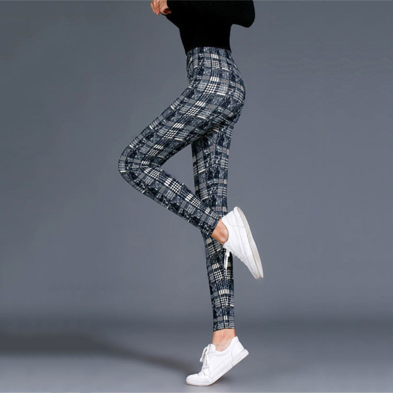 Damen Karierte Push-Up Fitness Leggings (Große Größen)