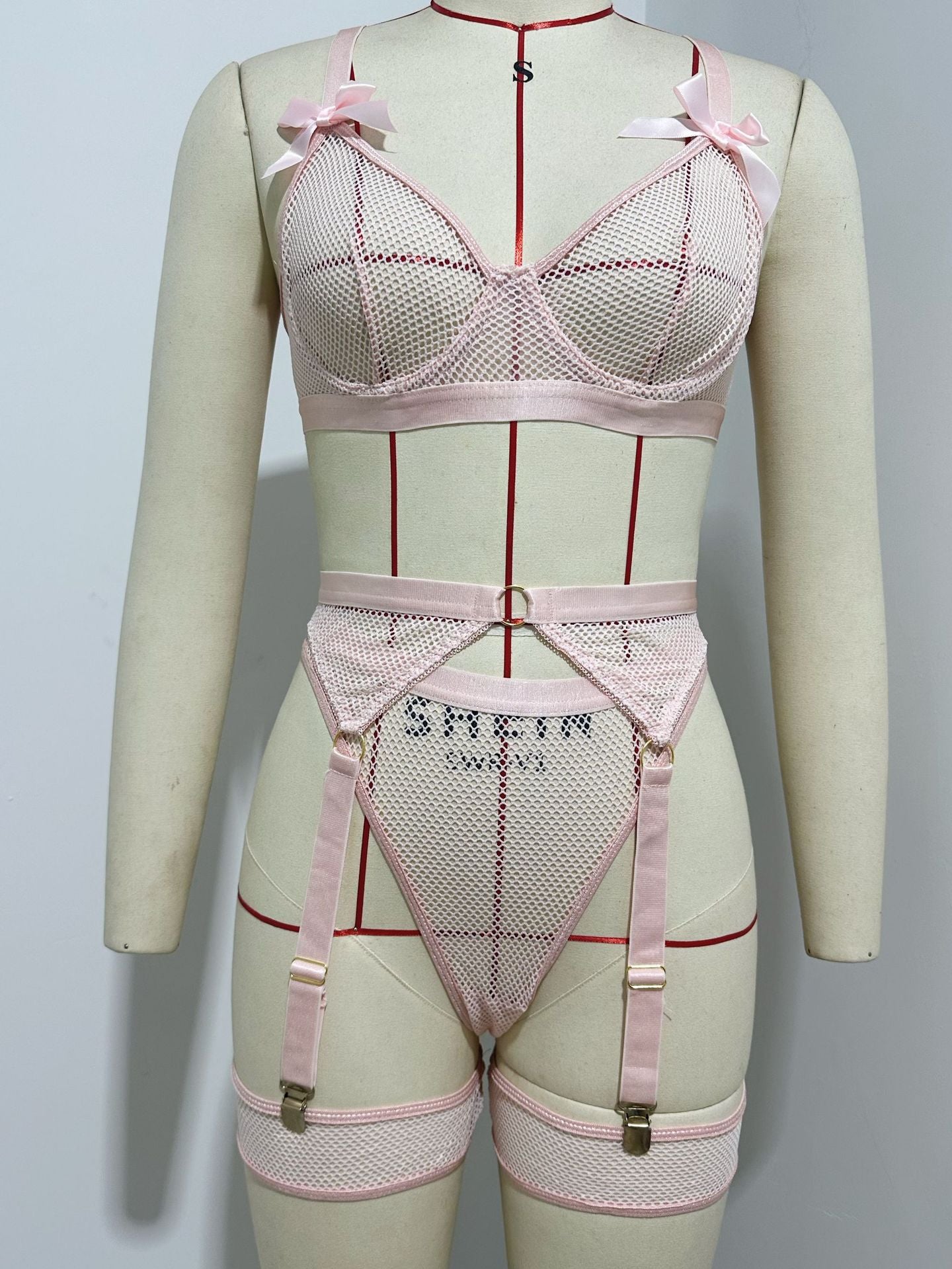 Women's Sexy Mesh Lingerie Set with Bowknot Binding