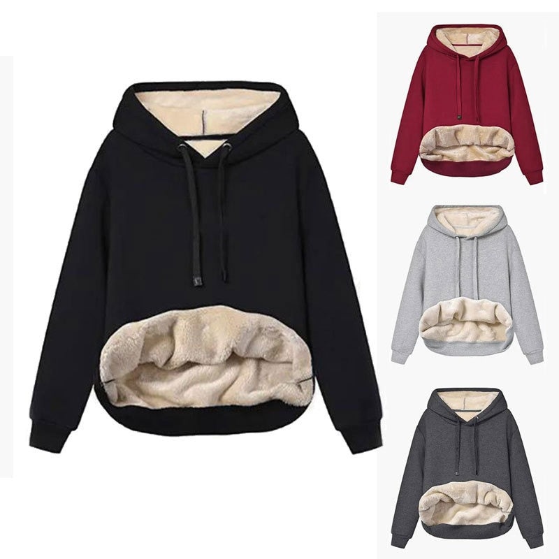 Winter Damen Warme Lammfell-Fleece-Taschen-Kapuzenpullover-Mantel