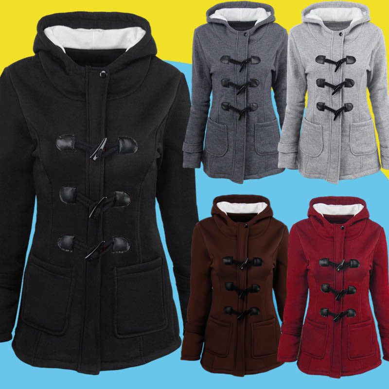 Damen-Dufflecoat mit Kapuze, mittellang, dick, aus Baumwolle