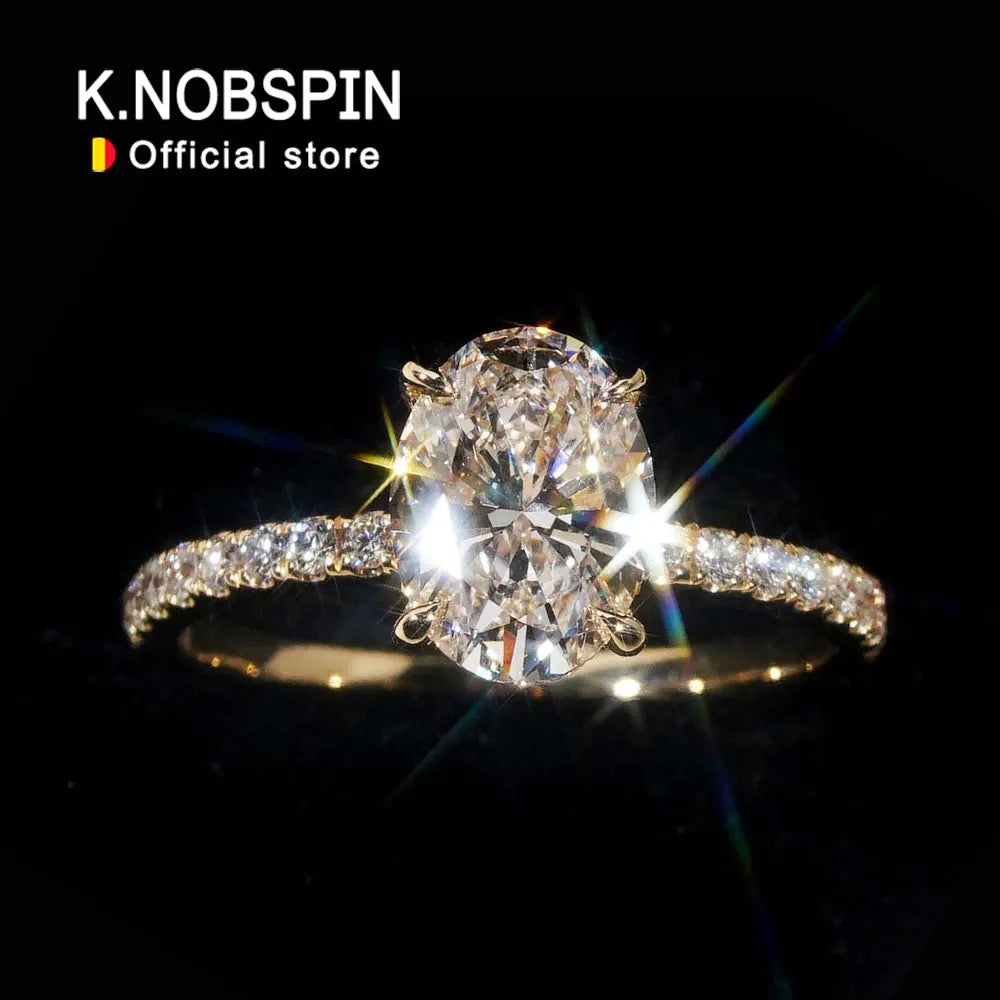 KNOBSPIN 1/2/3ct D Color Oval Cut Moissanite Ring S925 Sterling Sliver Plated 18k White Gold Wedding Engagement Rings For Women - Teglex