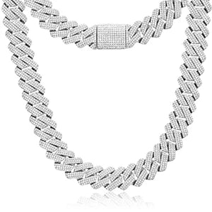 925 Sterling Silver 20mm 3 Row Cubic Zircon Men Cuban Chain Iced Out High Quality Hip Hop Jewelry Gift Dropshipping - Teglex