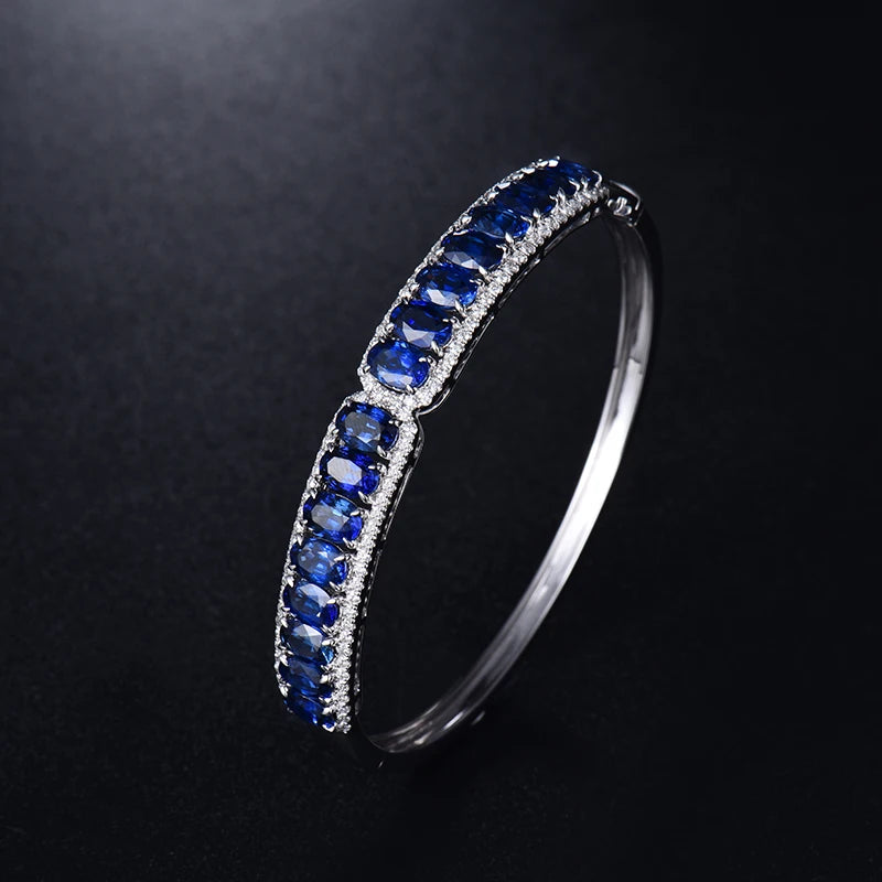 Sapphire Bangles White Gold 18K Shining Diamonds Natural Blue Sapphire Bracelets