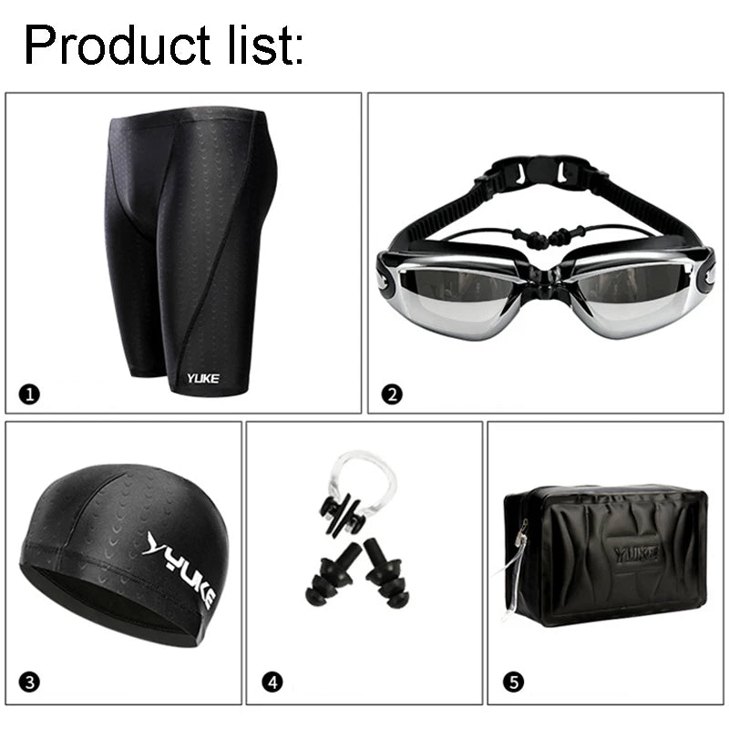 Men's Swim Shorts & Goggles Set – Waterproof Trunks Set