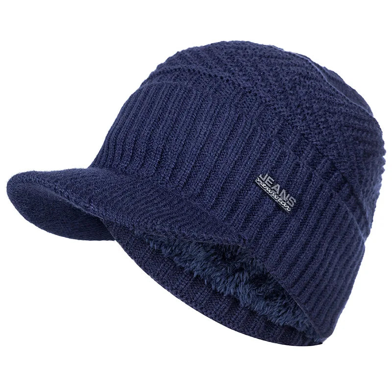 Unisex Warm Winter Hats Stylish Add Fur Lined Soft Beanie Cap With Brim Thick Winter Knitted Hats For Men & Women Dropshipping - Teglex
