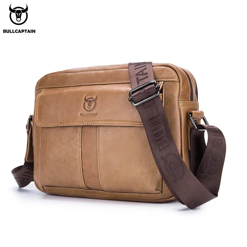 BULLCAPTAIN Herren Umhängetasche aus echtem Leder, große Kapazität, lässig, multifunktionale Handtasche, eine modische Business-Aktentasche