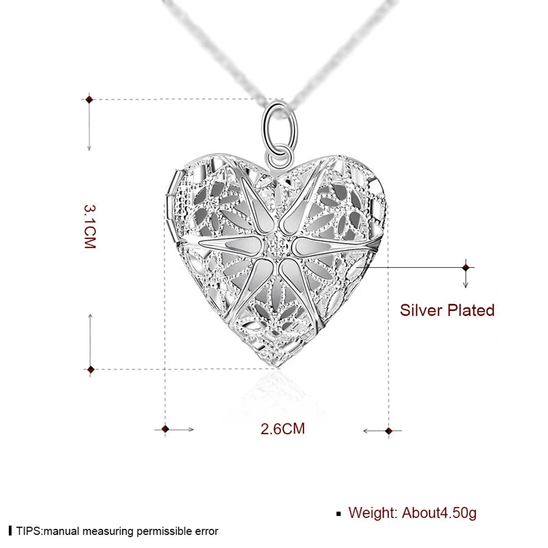 925 Silver Photo Frame Pendant Necklace Snake Chain