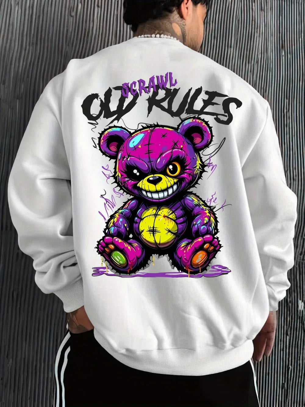 European and American men's autumn fashion teddy bear letter print soft and comfortable long sleeved hoodie outdoor street top - Teglex -