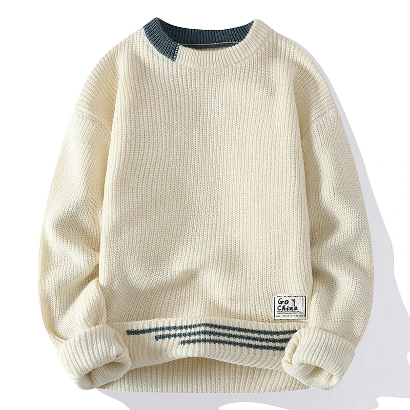 Men's Slim Patchwork Knitted Pullover Sweater O-Neck