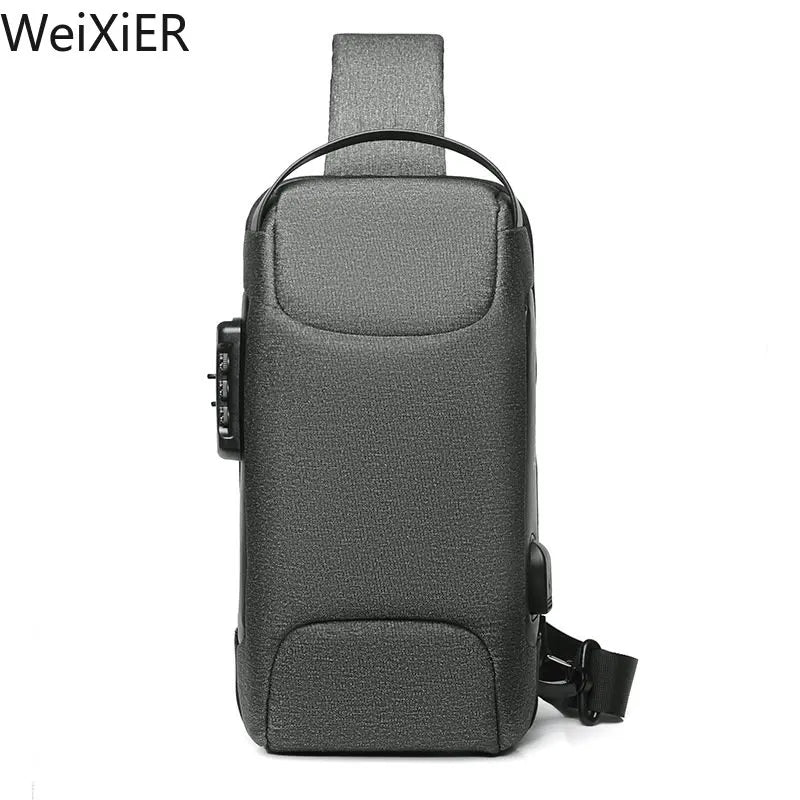 Kohlefaser-Diebstahlschutz-USB-Umhängetasche – Wasserdichte Sling-Brusttasche
