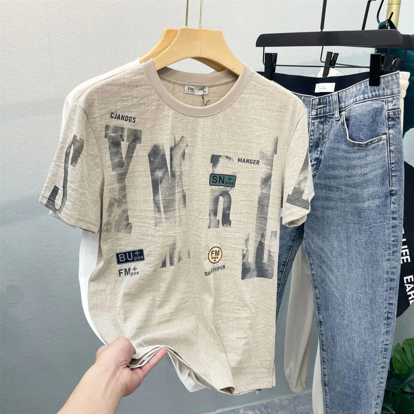 Herren Baumwoll-T-Shirt mit kurzem Arm und neuem Print