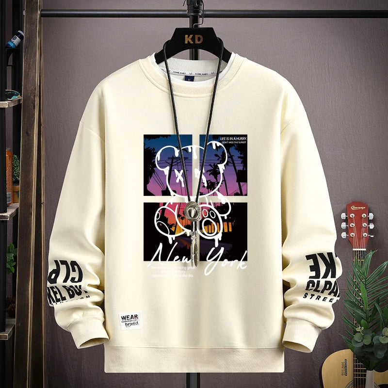 Bear Sunset Men's Long Sleeve Oversized Tee Sweater Shirt