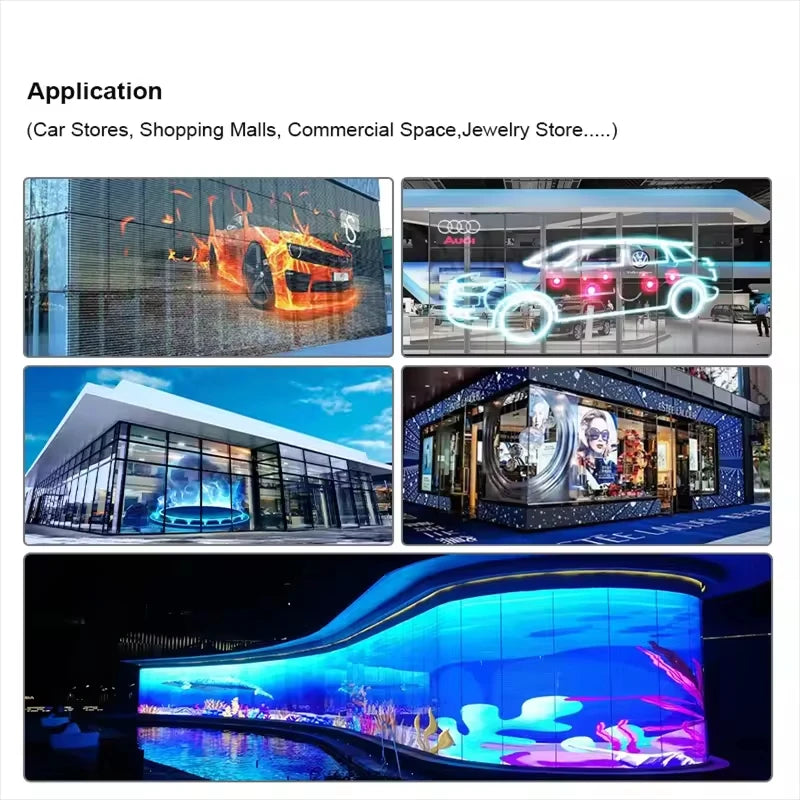 Collage of various LED display applications in different settings.