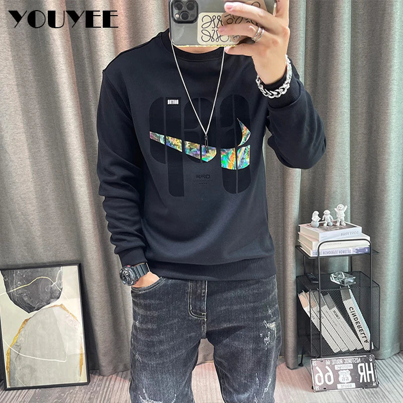 Herren Buchstabendruck Slim Fit Rundhals Pullover Hoodie
