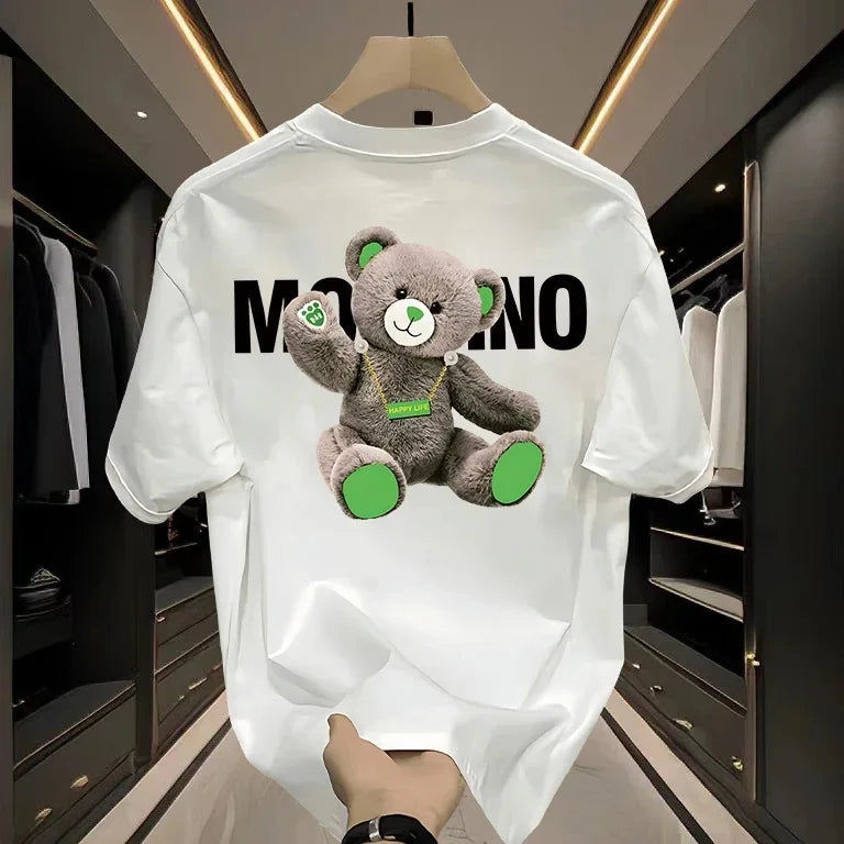 Cotton Bear Print T-Shirt Unisex Plus Size