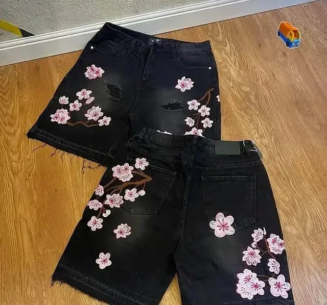 Retro Jeans Popular Patch Shorts Embroidered Willow Loose Casual Jean Shorts