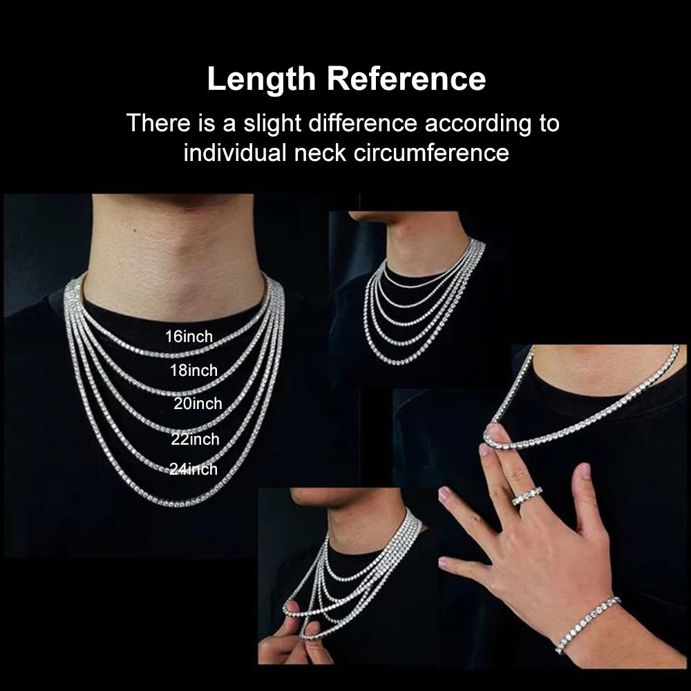 2-6.5mm Real D Color Moissanite Tennis Necklace for Women Men Sparkling Lab Diamond S925 Silver Neck Chain with GRA Jewelry Gift Houtros Official Store