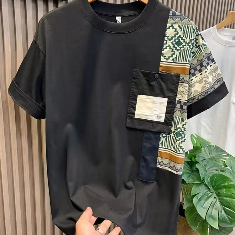 Herren T-Shirt mit Print-Einsatz in der Tasche | Kurzarm