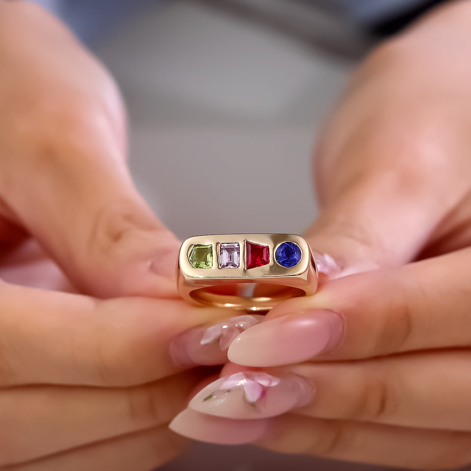 Womens 18K Rose Gold Lab Grown Ruby & Sapphire Ring