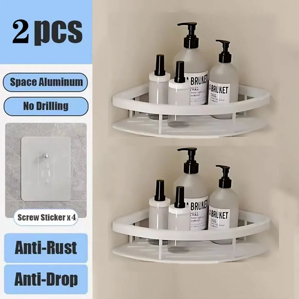 No-Drill Wall Shower Corner Rack Aluminum Bathroom Shelf
