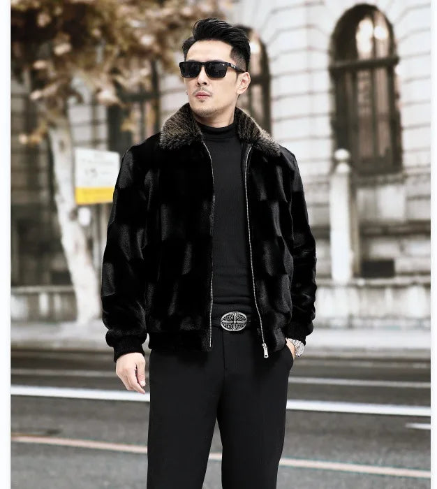 Faux-Nerzfellmantel – Herren-Wintermantel aus Gold-Samt