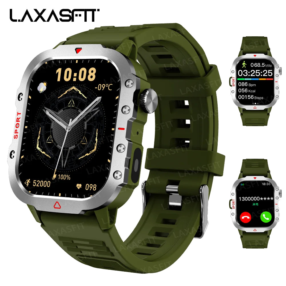 LAXASFIT Men's Smart Watch 1.71" LED Flashlight BT Call