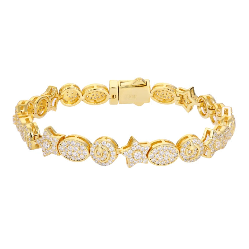 Iced Out Moissanite Stern-Mond-Armbänder – 925er Silber