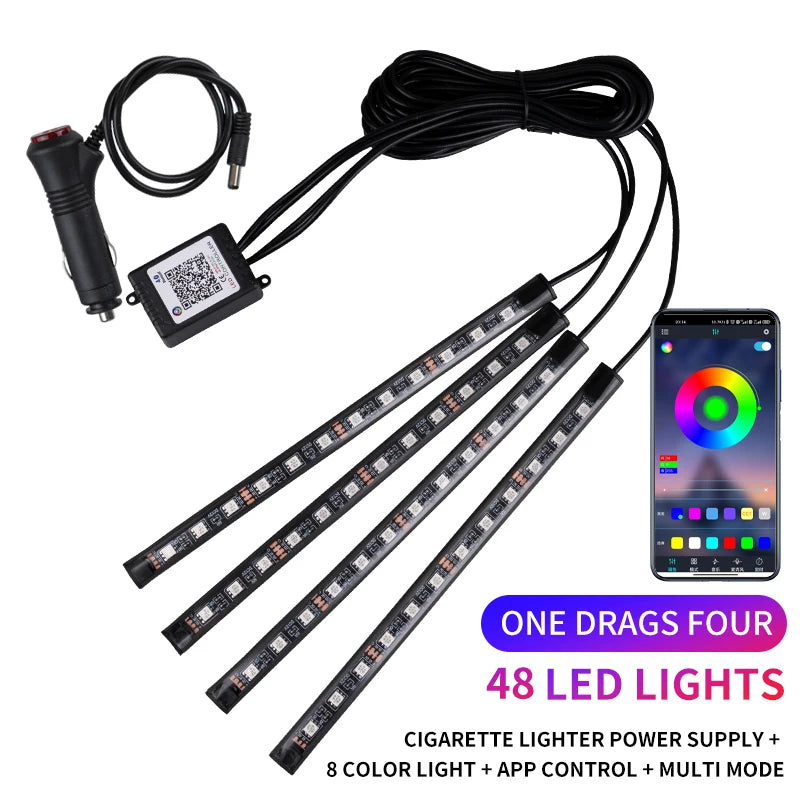 RGB Car Interior Ambient LED Foot Strip Light App Remote