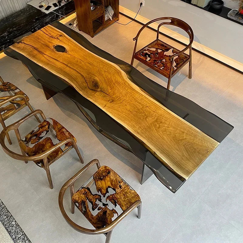 Teglex Epoxy Crystal Coffee Table | Live-Edge Solid Walnut & Rosewood