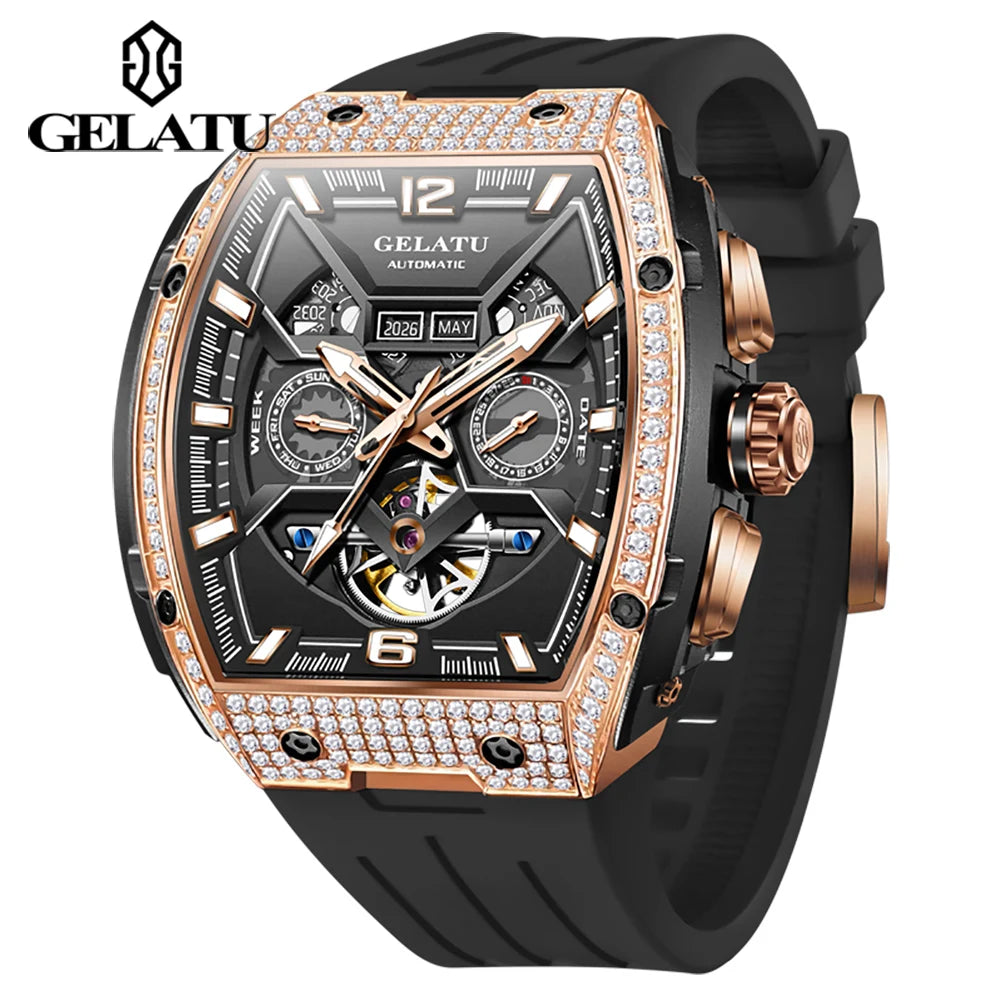 GELATU Skeleton Automatic Watch – Silicone Dual Calendar - Teglex