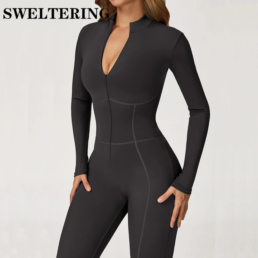 Damen Reißverschluss Yoga Overall Fitness Sport Body