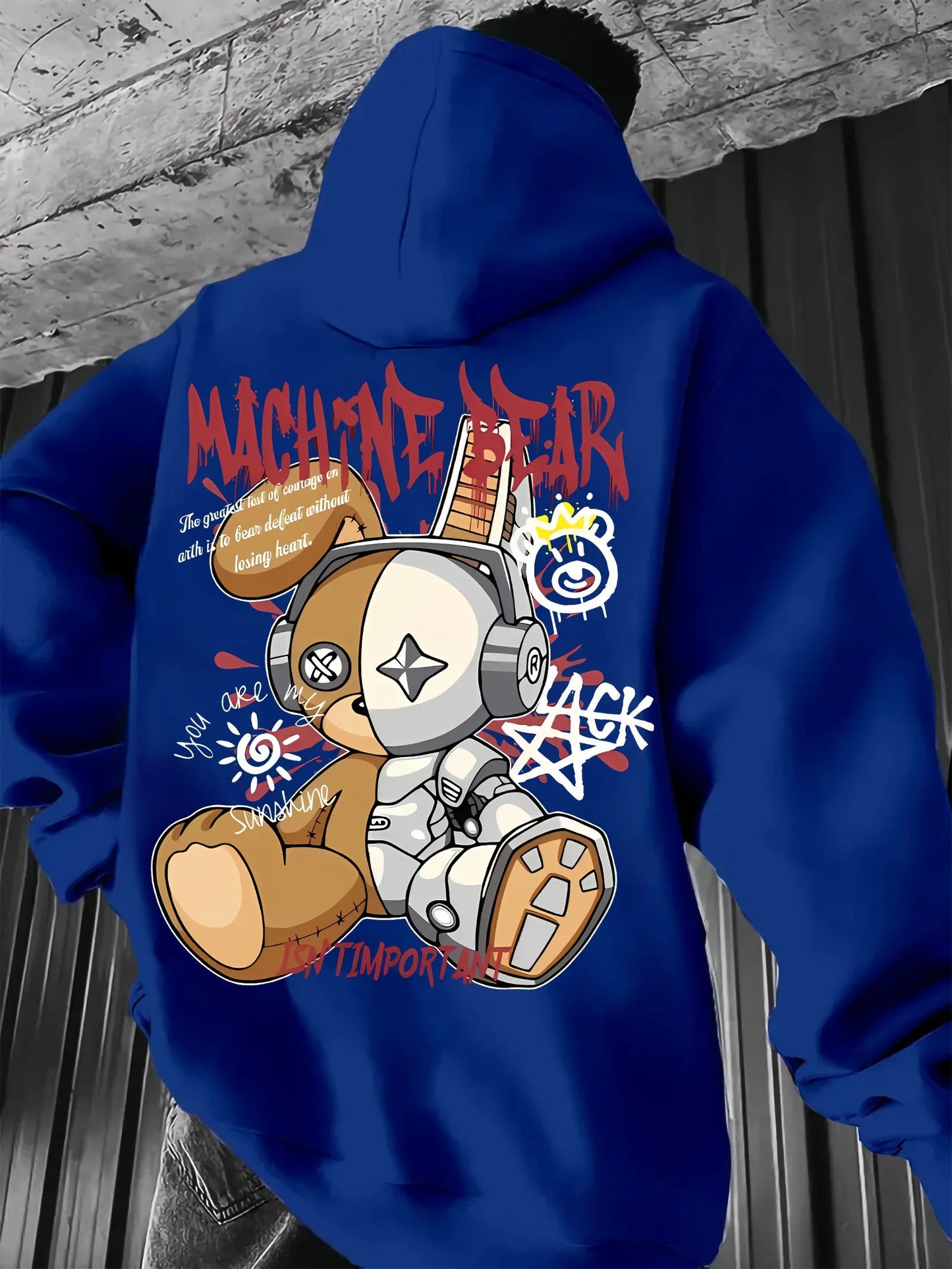 2025 Men's Fashion Autumn Bear Printed Soft and Comfortable Hoodie Machine Washable Outdoor Urban Versatile Top - Teglex