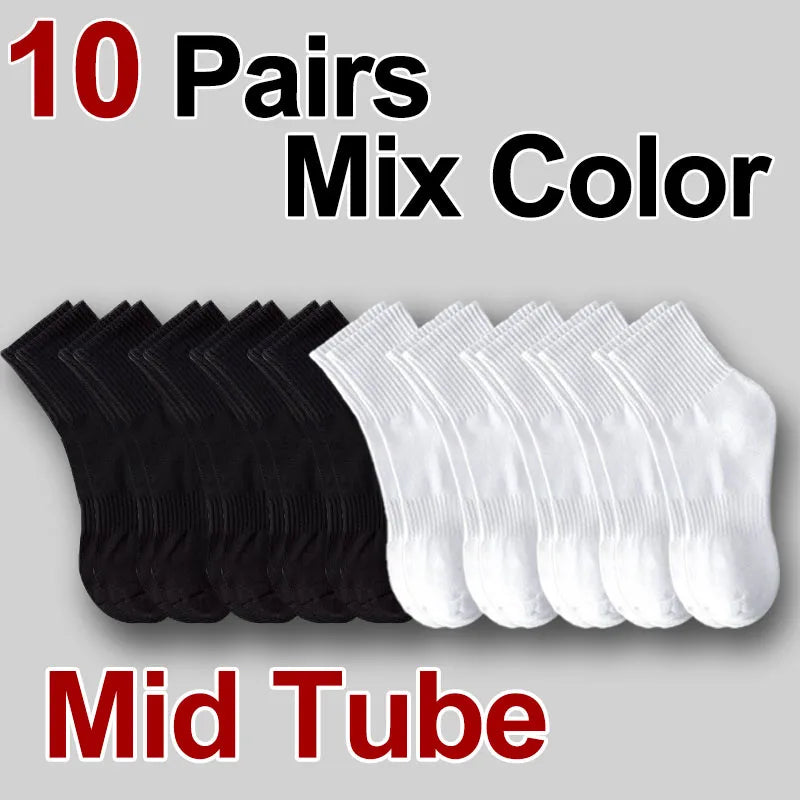 5/10/20 Pairs Neutral Solid Color Round Neck Socks Spring Autumn Sweat Absorbing Breathable Comfortable All-season Sports Socks - Teglex