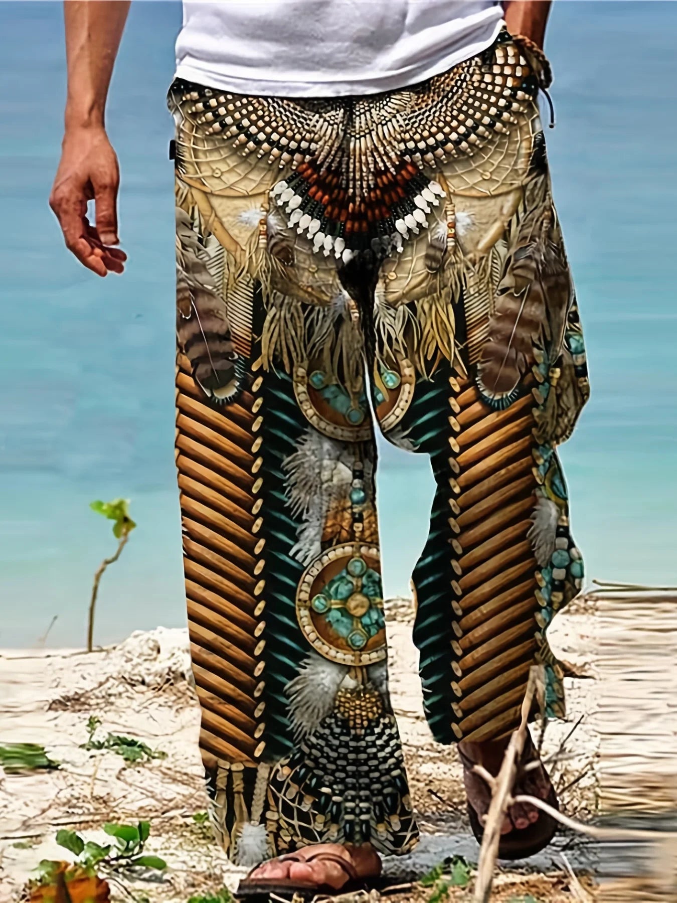 Herren Leinen-Baumwolle Ethno Strandhose – Übergröße