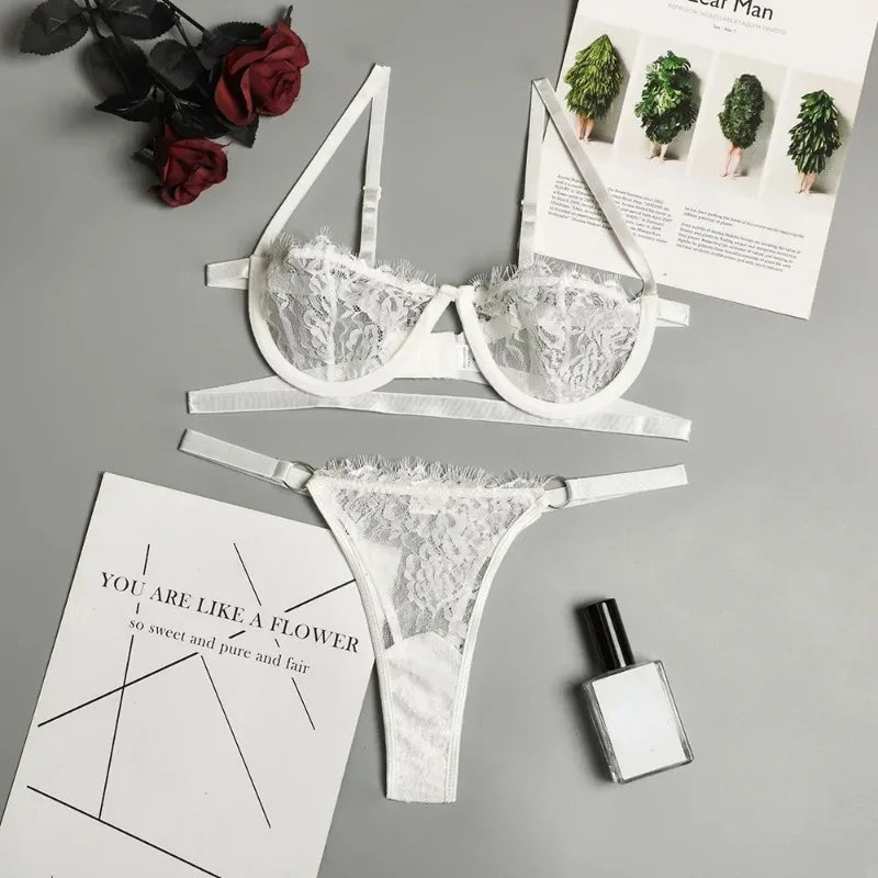 Lace Fairy Embroidery Bra & Brief Set Erotic Lingerie