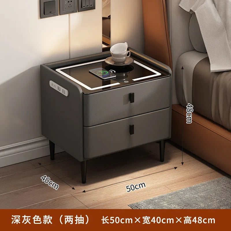 Smart Bedside Table Simple Modern Multifunctional Wireless Charging Solid Wood Audio Fingerprint Lock Bedroom Storage Cabinet - Teglex