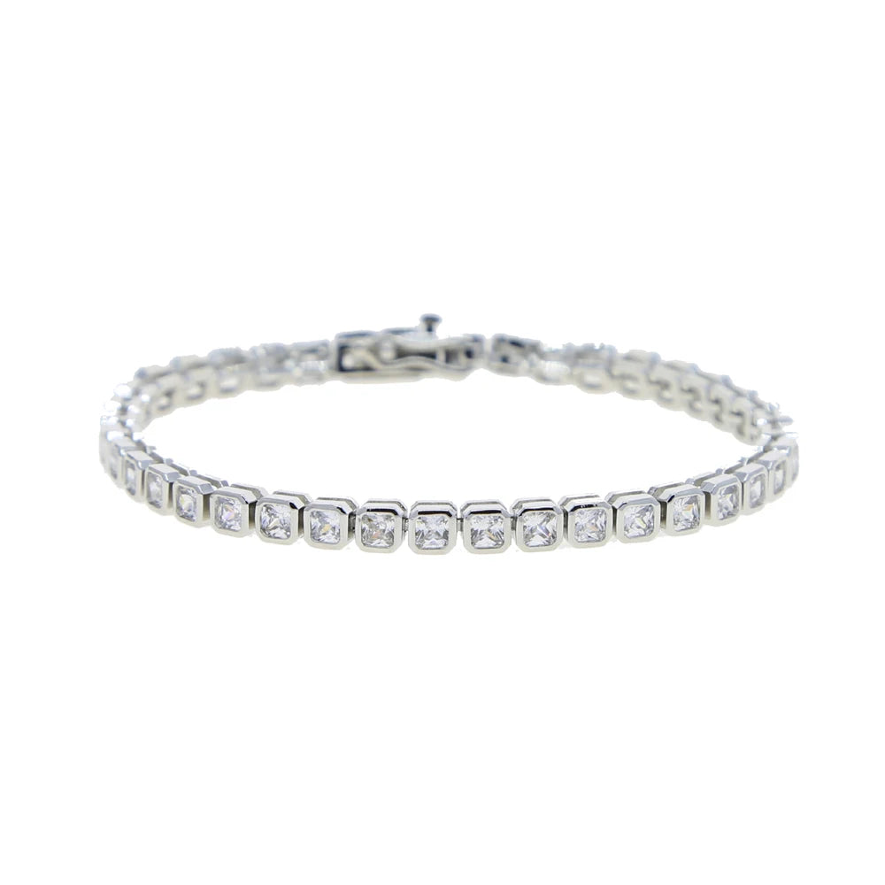 CZ Tennis Chain Bracelet Geometric Bezel 5A Cubic Zirconia