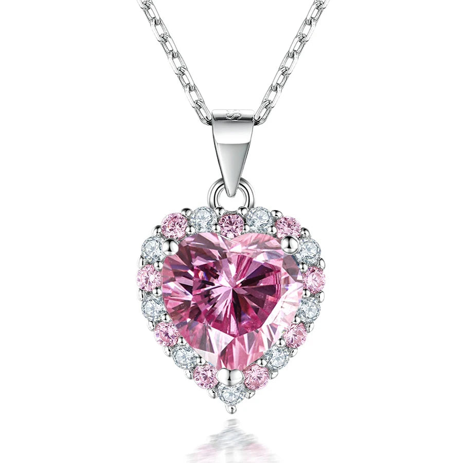 FIRERING Rosa Herz Moissanit Halskette Ohrring Set 2 Karat mit Zertifikat Diamant Test Bestanden Damen Schmuck Geschenk S925 Silber