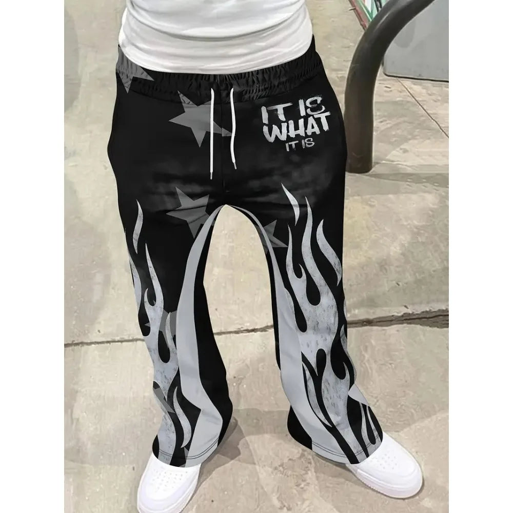 Men's Cross Print Flared Color-Block Sweatpants