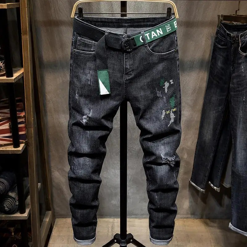 Designer Herren-Slim-Fit-Jeans mit Stickerei