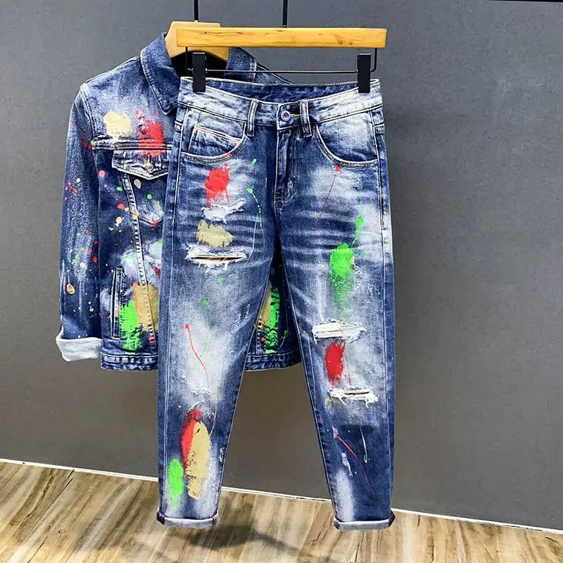 Ripped Jeans Herren Multicolor Relaxed Fit Jeans