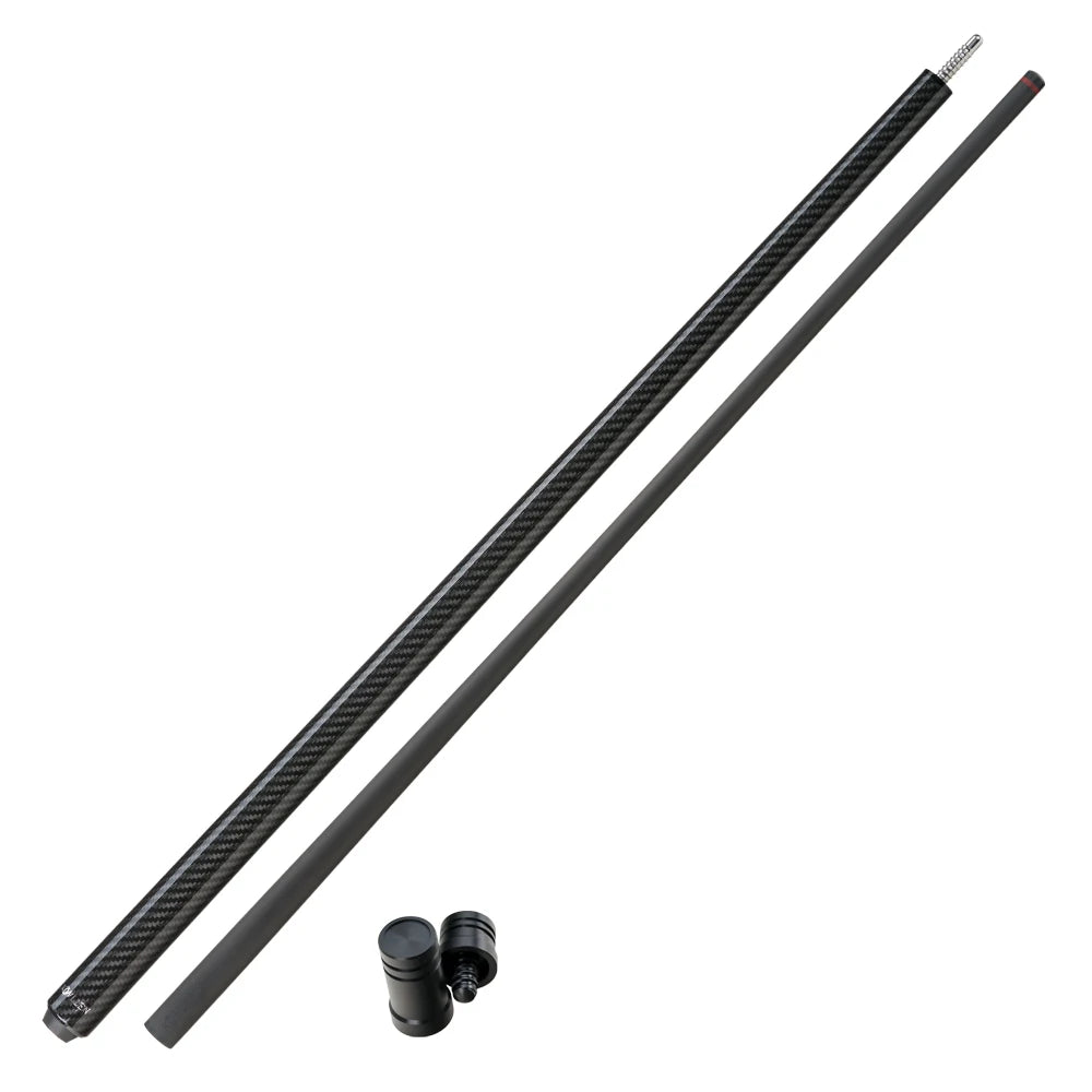 Two black carbon fiber rods with connectors on a white background