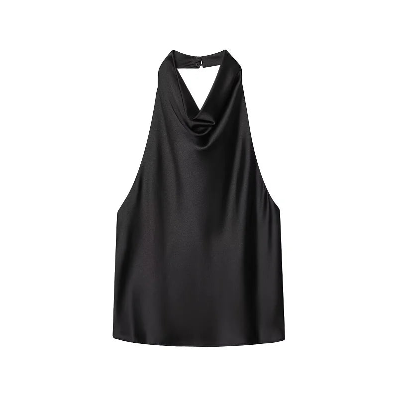 Damen Halter Satin Neckholder Camisole Top – Sommer