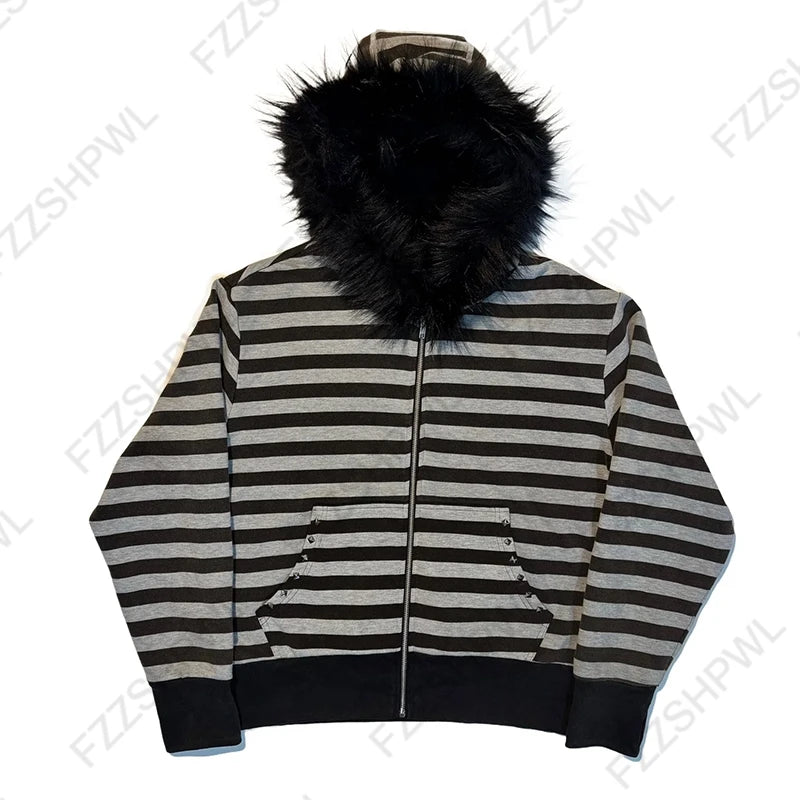 Women's Gothic Fur Collar Cardigan Hoodie Style