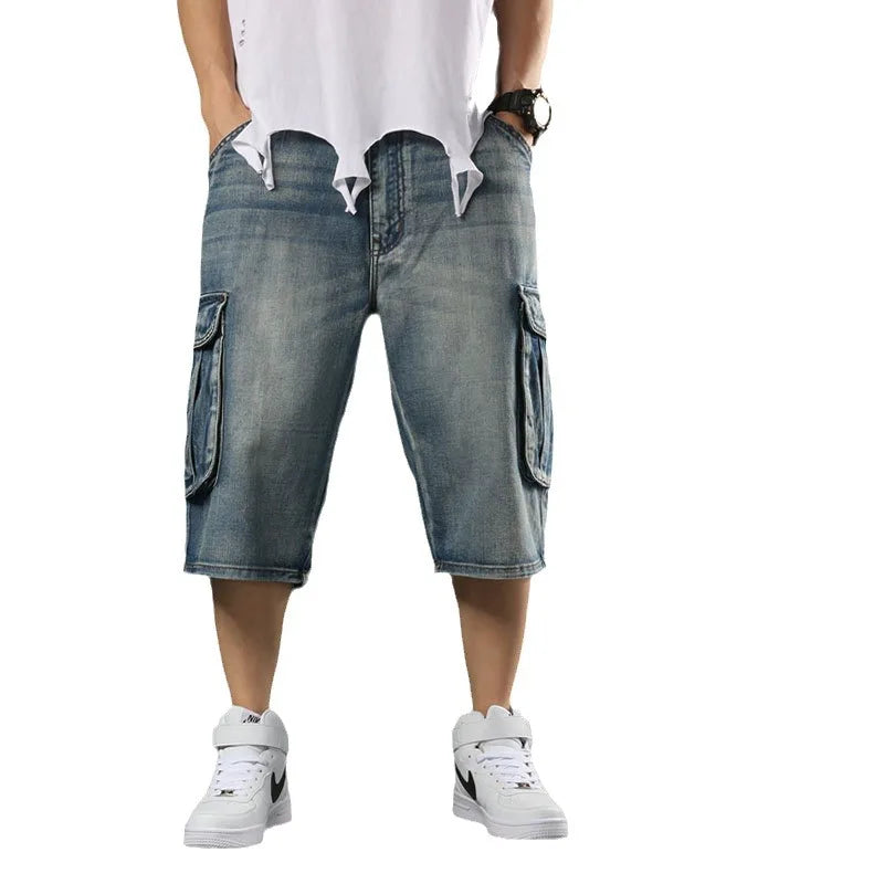 Men's Multi-Pocket Denim Shorts – Wide Leg Casual