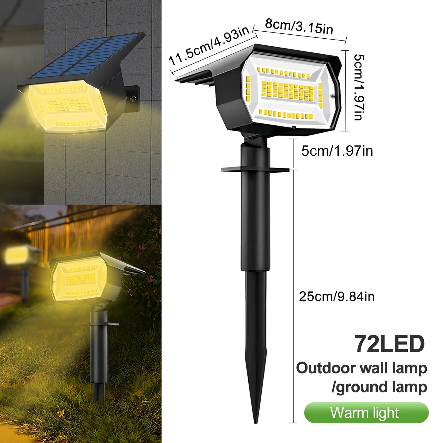 72/68 LED Solar Garden Spotlight IP65 Waterproof 3Mode