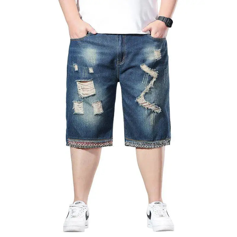 Men's Ripped Blue Denim Shorts Casual Jeans Pockets